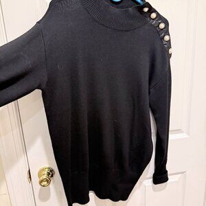 White House Black Market Black Knit Sweater w/ Pearl Button Detail
